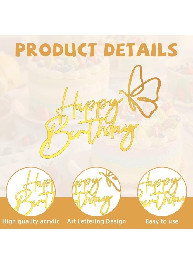 6 pcs Styles Gold Happy Birthday Cake Toppers, Mirror Acrylic Happy Birthday Sign for Cake Side Decoration, Glitter Gold Acrylic Happy Birthday Cake Topper Set for Cake Party Decorating Supplies - Image 3